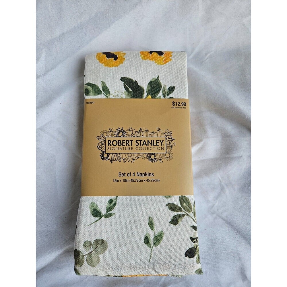 Robert‎ Stanley Set Of 4 Napkins Sunflower Pattern Fall and Thanksgiving Table